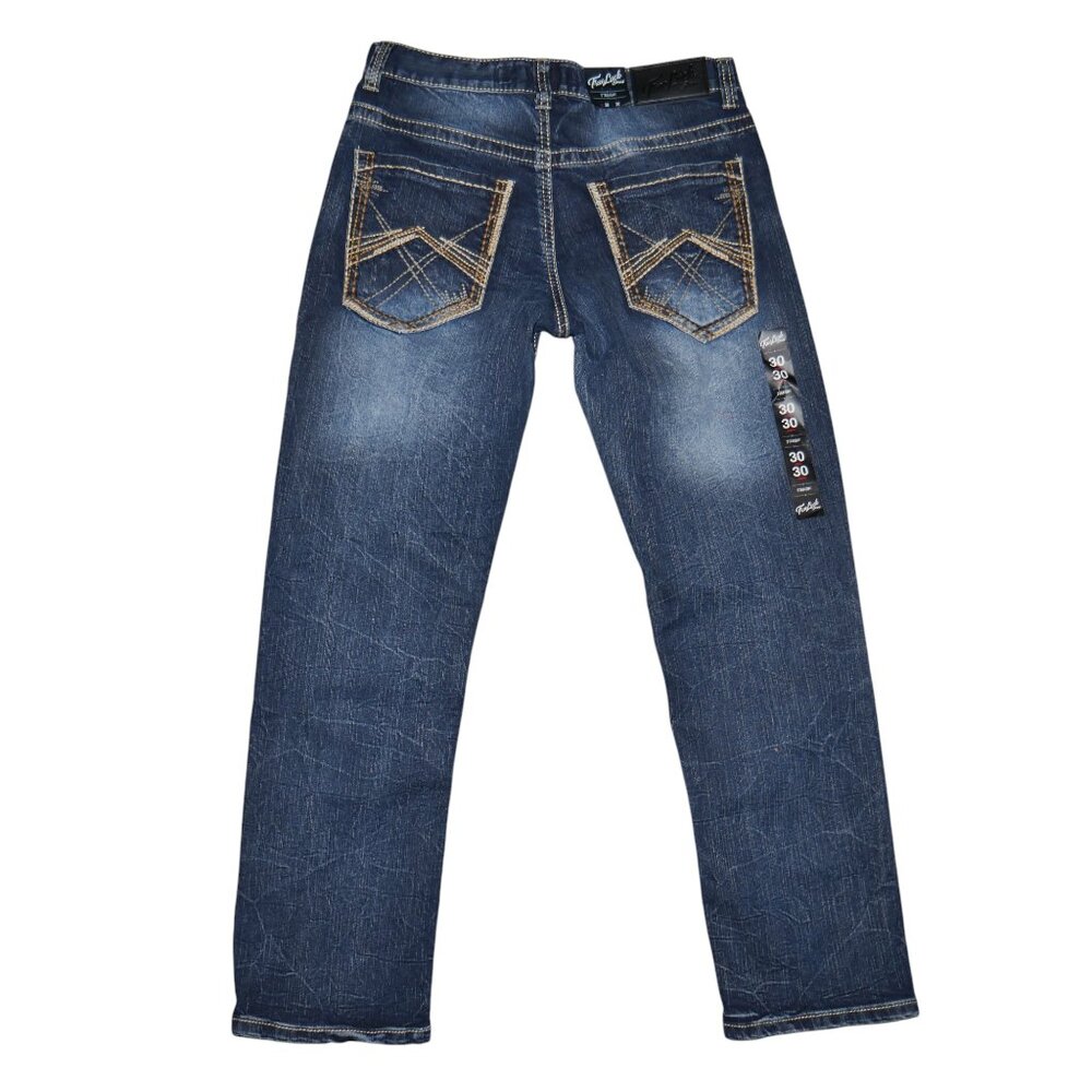 True Luck Straight Leg Jeans Dark Wash Denim Men's Size 32x32 Thick Stitch BKE